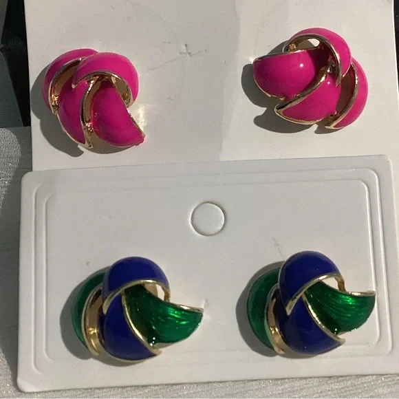 🌸 2 Pairs of Vibrant Colored GoldTone Acrylic Glossy Earrings